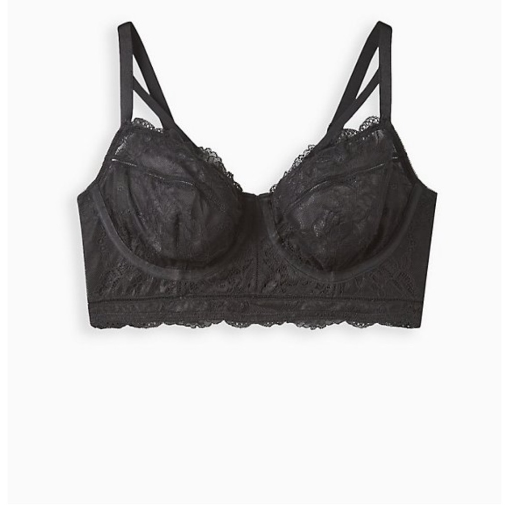 Longlines unlined underwire black lace bra